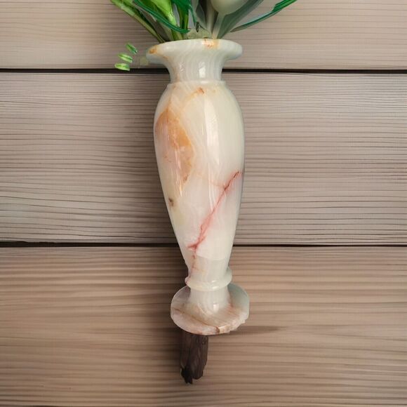 12” Onyx Marble Stone Table Vase Tall Heavy Genuine Polished Flower Cream Ivory - Picture 10 of 14